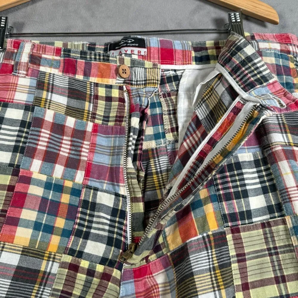 Snake Eyes Mens Golf Shorts Size 38 Red Green Madras Plaid Patchwork 7.5
